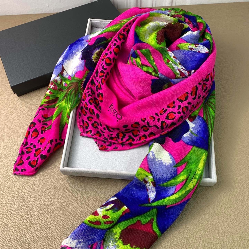 Kenzo Vibrant Floral Cashmere Scarf Pure Elegance 55*55 inches